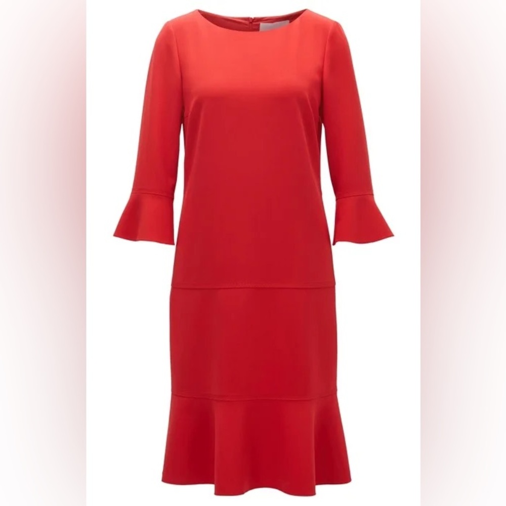 Hugo Boss Henryke Red Bell Sleeve Dress‎ Tie Waist Size 0